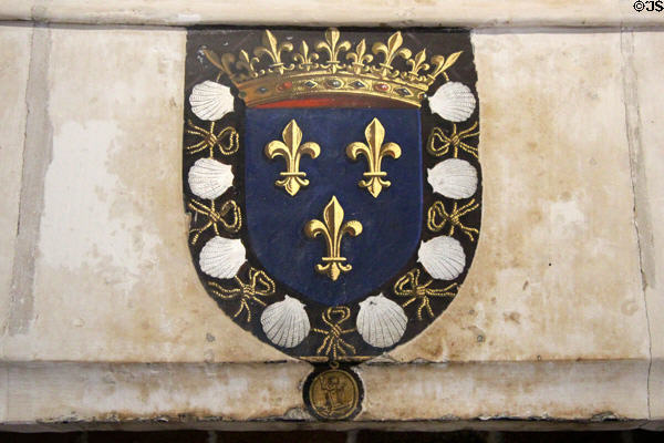 Arms of France on fireplace of da Vinci bedroom at Château de Clos Lucé. Amboise, France.