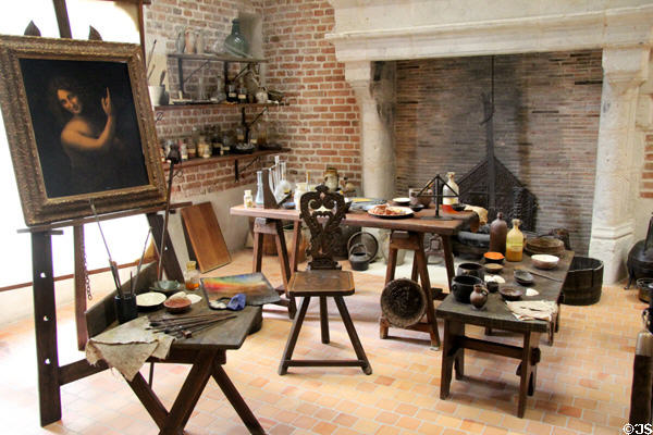 Recreated workshop of Leonardo da Vinci at Château de Clos Lucé. Amboise, France.