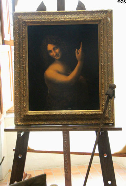 Reproduction of Da Vinci painting of St John the Baptist in Da Vinci workshops at Château de Clos Lucé. Amboise, France.