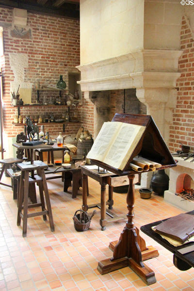 Equipment in Da Vinci workshops at Château de Clos Lucé. Amboise, France.