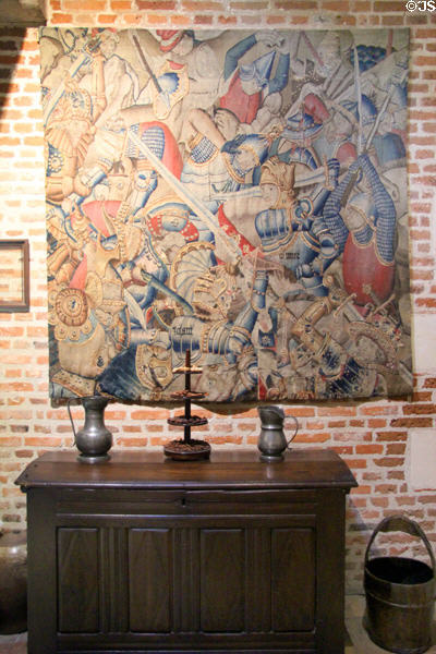 Fragment of Tournai Belgium tapestry (15C) depicting epic poem, Song of Roland in kitchen at Château de Clos Lucé. Amboise, France.