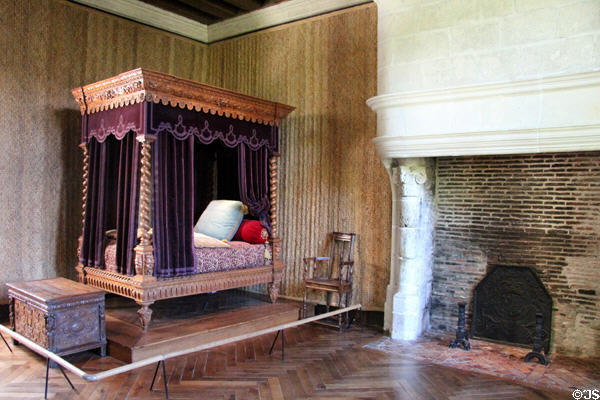 Renaissance Chamber with woven rush mat wall covering for insulation at Château d'Azay-le-Rideau. Azay-le-Rideau, France.