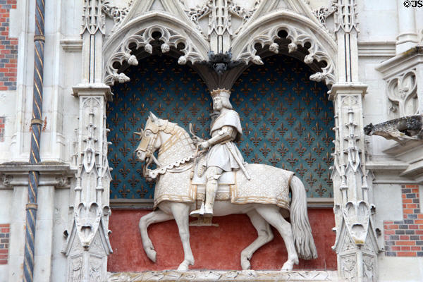 Equestrian statue of king Louis XII over portal to Blois Chateau. Blois, France.