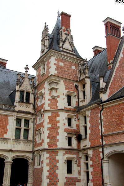 Corner tower of Louis XII Gothic wing (1498-1500) at Blois Chateau. Blois, France.