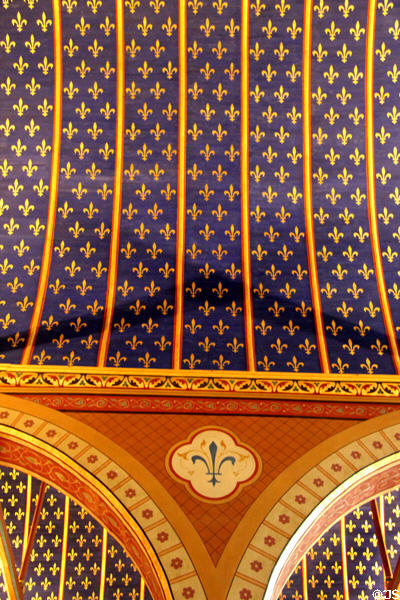 NeoGothic vaulted ceiling decoration (c1866) from restoration by Felix Duban in Estates General Room (1214) at Blois Chateau. Blois, France.