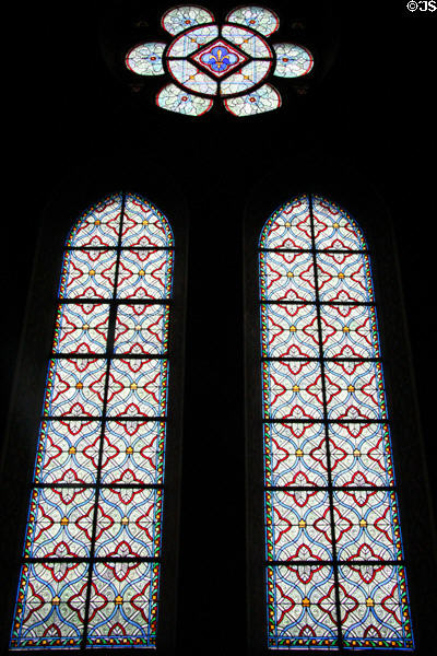 NeoGothic stained glass panels (c1866) in Estates General Room at Blois Chateau. Blois, France.