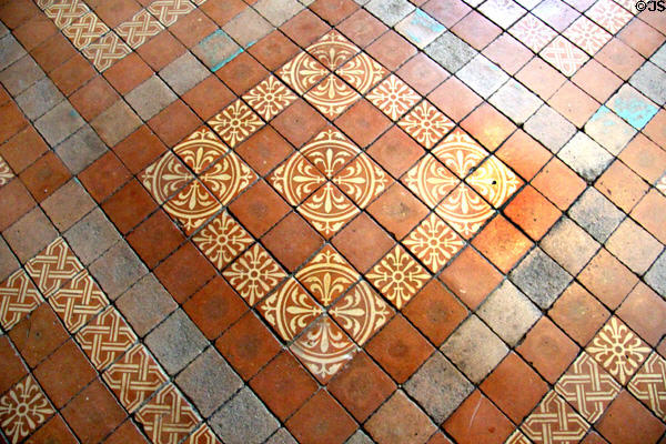 Medieval style floor tiles (c1866) in Estates General Room at Blois Chateau. Blois, France.