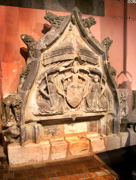 Decorative stone carving in architecture gallery at Blois Chateau. Blois, France.