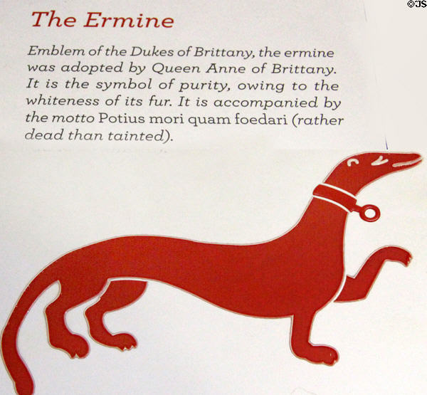 Ermine emblem of queen Anne of Brittany wife of Louis XII (a symbol of purity) plaque at Blois Chateau. Blois, France.