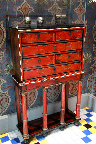 Cabinet on columns with locking drawers (c1650) from France or Italy at Blois Chateau. Blois, France.