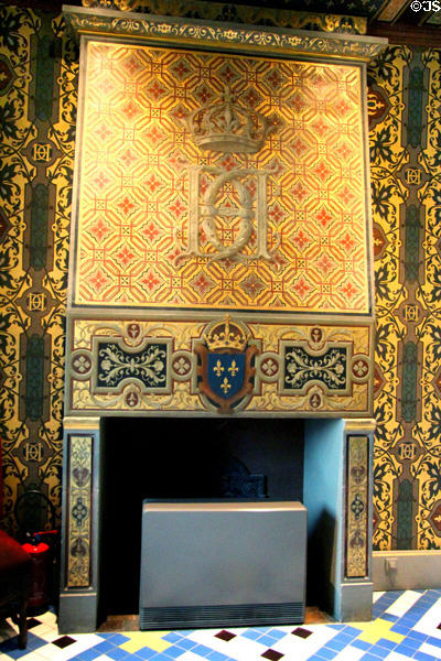 Fireplace in Queen's chamber at Blois Chateau. Blois, France.
