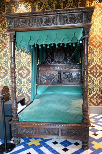 Ceremonial bed (19thC) in Queen's chamber at Blois Chateau. Blois, France.