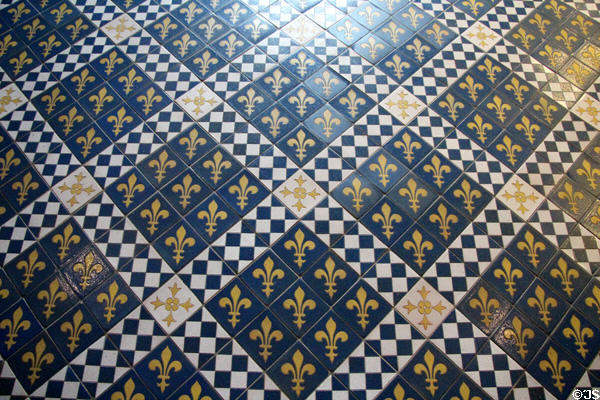 Fleur-de-Lis floor tiles in Studiolo at Blois Chateau. Blois, France.