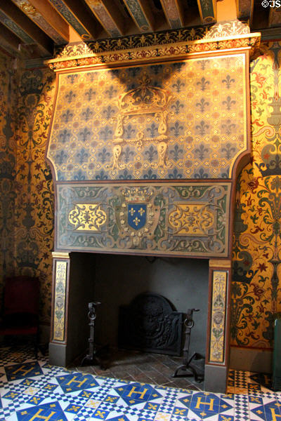 King's Chamber fireplace at Blois Chateau. Blois, France.