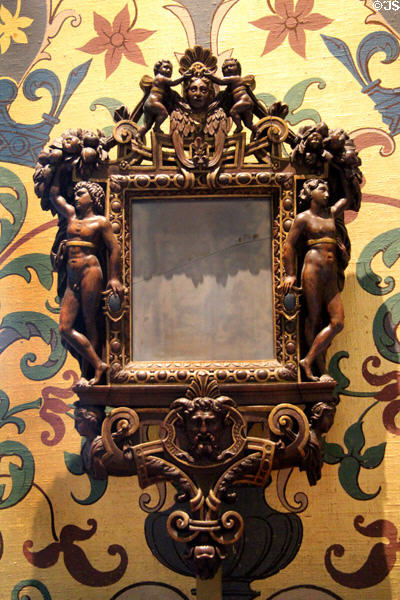 Renaissance replica style mirror (19thC) in King's Chamber at Blois Chateau. Blois, France.