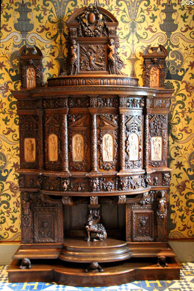 Sambin replica of late Renaissance cabinet (2nd half 19thC) in King's Chamber at Blois Chateau. Blois, France.