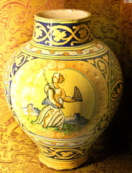 Faience pharmacy jar (c1600) at Blois Chateau. Blois, France.