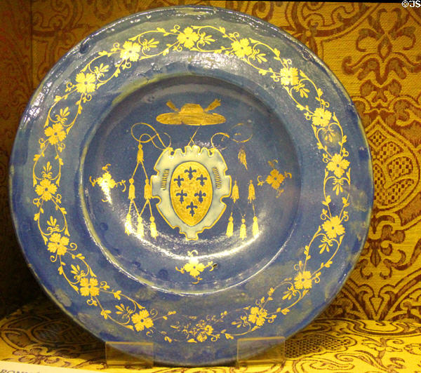 Majolica plate with arms of Cardinal Alexandre Farnese (1574-89) at Blois Chateau. Blois, France.