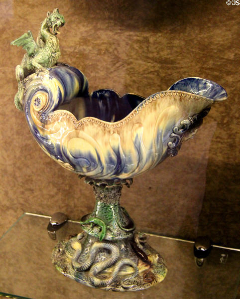 Ceramic nautilus-shaped fruit cup on pedestal (19thC) by Thomas Sergent from France at Blois Chateau. Blois, France.