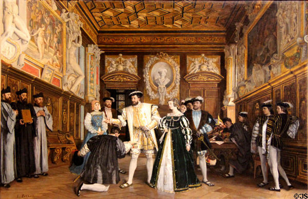 François I confers reward on painter & artist Rosso Fiorentino painting (1865) by Isidore Patrois at Blois Chateau. Blois, France.