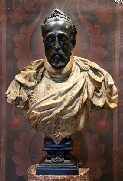 Henri II, King of France bronze & marble bust (mid 16thC) after Germain Pilon at Blois Chateau. Blois, France.