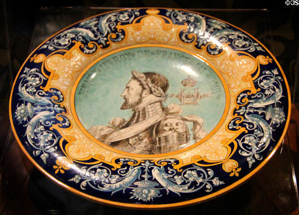 King Henri II painting on faience plate at Blois Chateau. Blois, France.