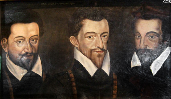 Three sons of Duc François de Guise: Charles - Duc de Mayenne; Henri de Lorraine - Duc de Guise; Louis - Cardinal de Lorraine painting (c1585-9) at Blois Chateau. Blois, France.