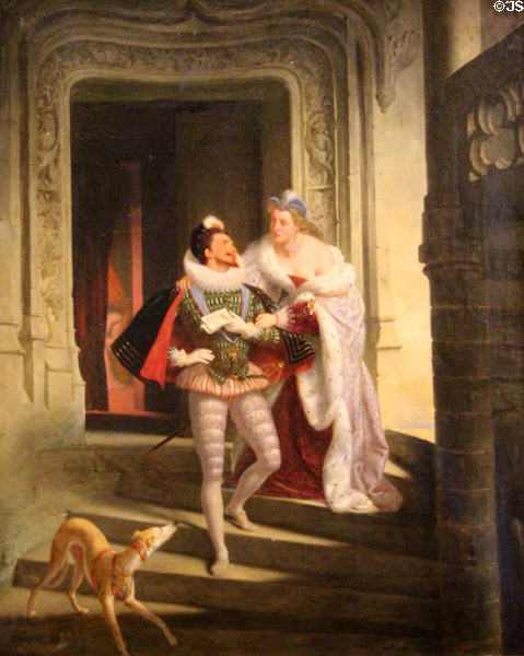 Marquise de Noirmoutiers seeks to dissuade Duc de Guise from attending Estates General in Blois painting (1832) by Charles Barthélemy Durupt at Blois Chateau. Blois, France.