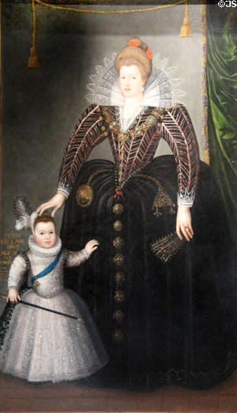 Marie de' Medici, 2nd wife of Henry IV & son Dauphin Louis portrait (1603) by Charles Martin at Blois Chateau. Blois, France.