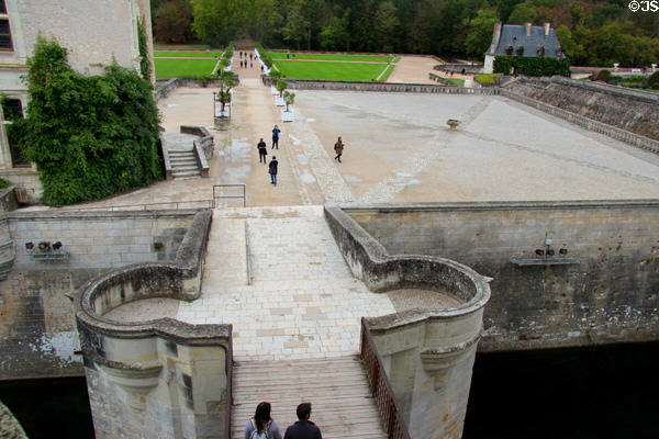 Forecourt view at Chenonceau Chateau. Chenonceau, France.