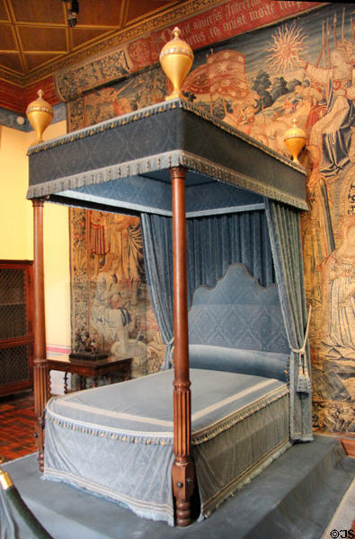 Renaissance bed in Diane de Poitiers' bedroom at Chenonceau Chateau. Chenonceau, France.