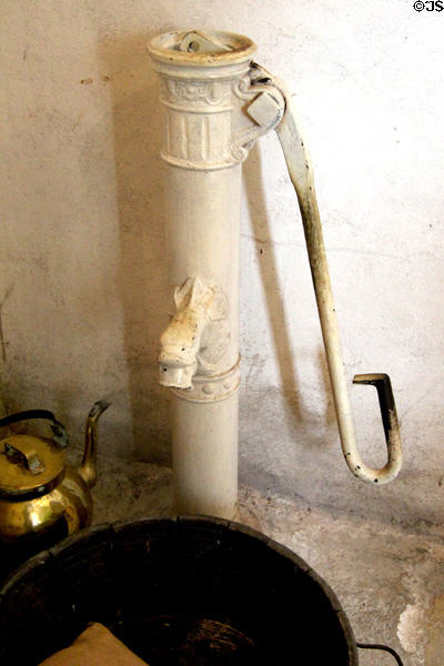 Water pump in kitchen at Chenonceau Chateau. Chenonceau, France.