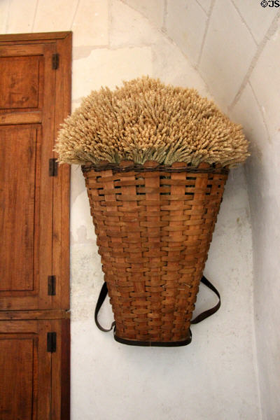 Basket backpack in kitchen at Chenonceau Chateau. Chenonceau, France.