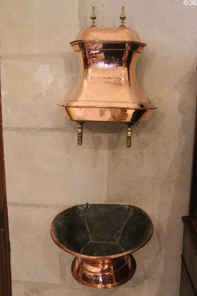 Copper water dispenser in kitchen at Chenonceau Chateau. Chenonceau, France.