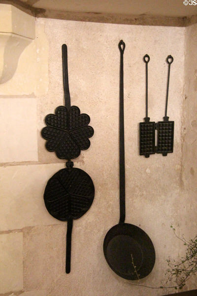 Iron griddles in kitchen at Chenonceau Chateau. Chenonceau, France.
