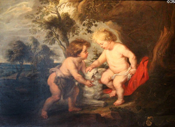 Infants Jesus & Jean the Baptist painting by Peter Paul Rubens at Chenonceau Chateau. Chenonceau, France.