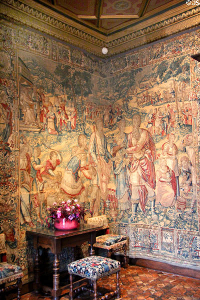 Life of Samson tapestry from Flanders in Catherine de Medici's bedroom at Chenonceau Chateau. Chenonceau, France.