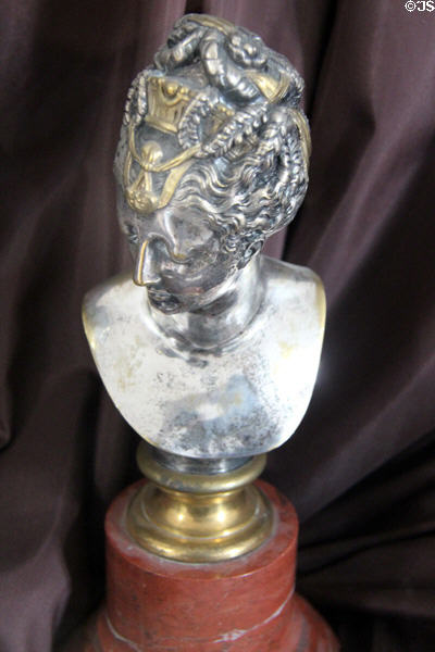 Diane de Poitiers (mistress of Henri II) sculpture bust after Jean Goujon at Chenonceau Chateau. Chenonceau, France.