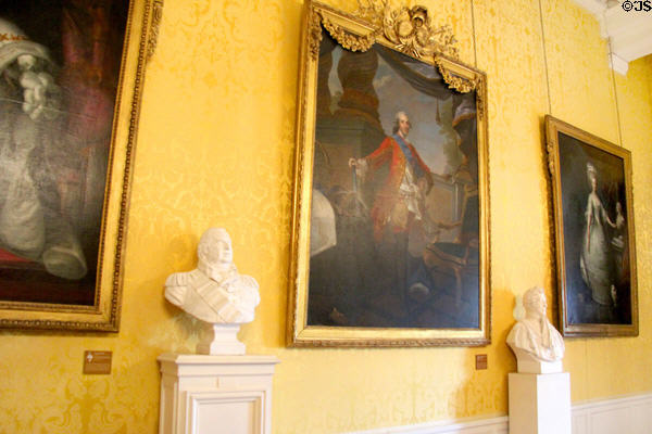 Paintings & busts of royalty who occupied Chambord Chateau. Chambord, France.