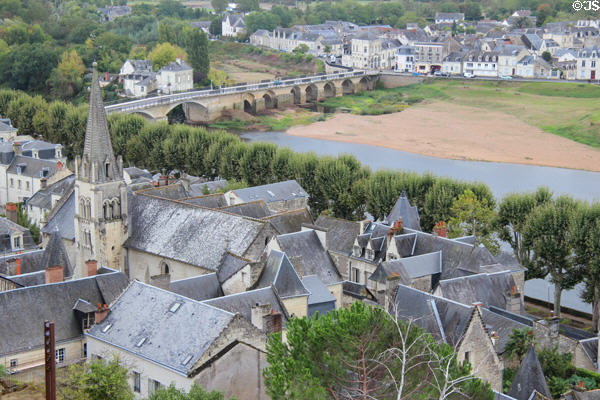 View of Eglise Saint Maurice & Vienne River from Château de Chinon. Chinon, France.