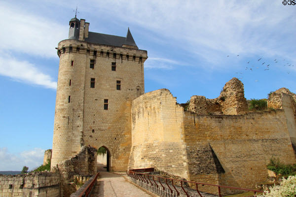 La Tour de l'Horloge (clock tower) entrance to Château de Chinon. Chinon, France.