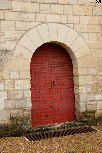 Entrance door to reconstructed royal lodgings, now a museum, at Château de Chinon. Chinon, France.