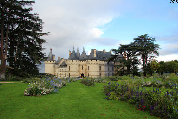 Chaumont-Sur-Loire chateau over garden. France.