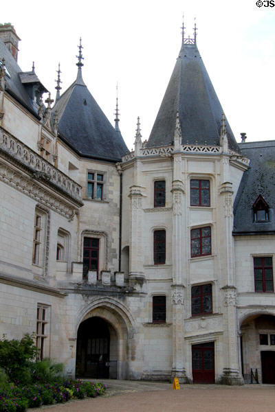 Courtyard exterior view of passage to drawbridge & spiral staircase of Chaumont-Sur-Loire. France.