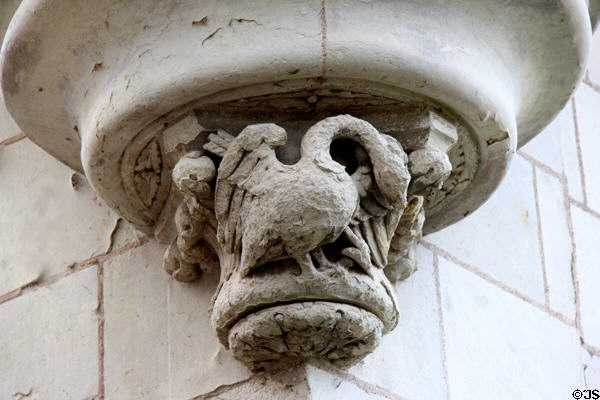 Carved bird supporting projecting exterior column at Chaumont-Sur-Loire. France.