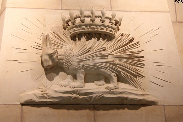 Porcupine symbol of Louis XII on fireplace at Chaumont-Sur-Loire. France.