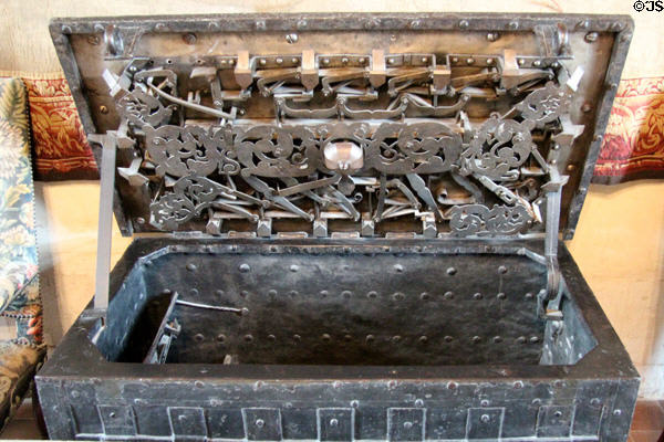 Locking mechanism of strong box (16thC) in Guard Room at Chaumont-Sur-Loire. France.