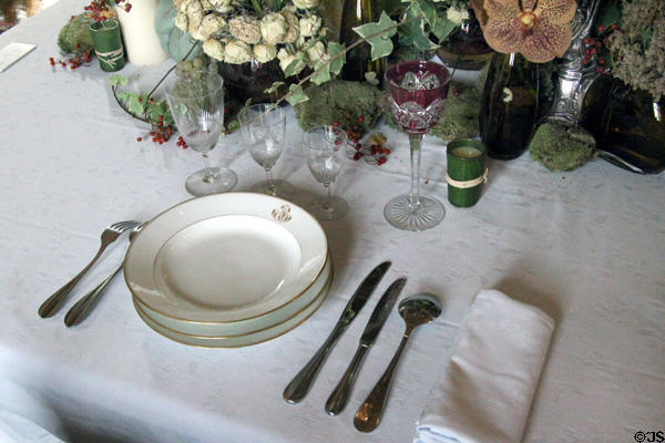 Place setting in dining room at Chaumont-Sur-Loire. France.
