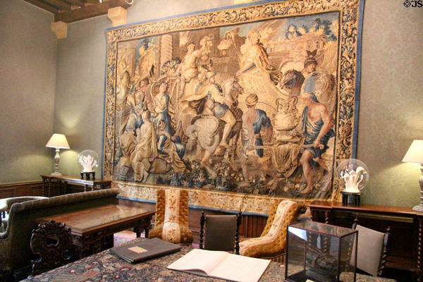 Alexander the Great tapestry (17thC) from Aubuson in library at Chaumont-Sur-Loire. France.
