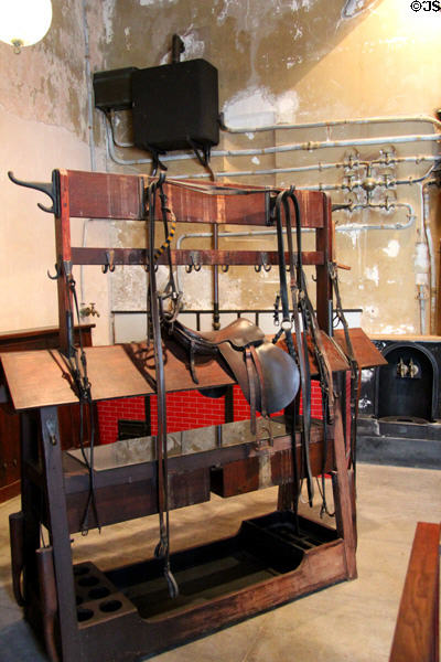 Rack for working with tack in horse stables at Chaumont-Sur-Loire. France.